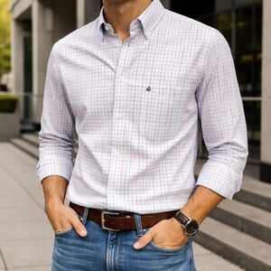 Urgent Gear Mens White Stripe Button Down Shirt Short Sleeve M